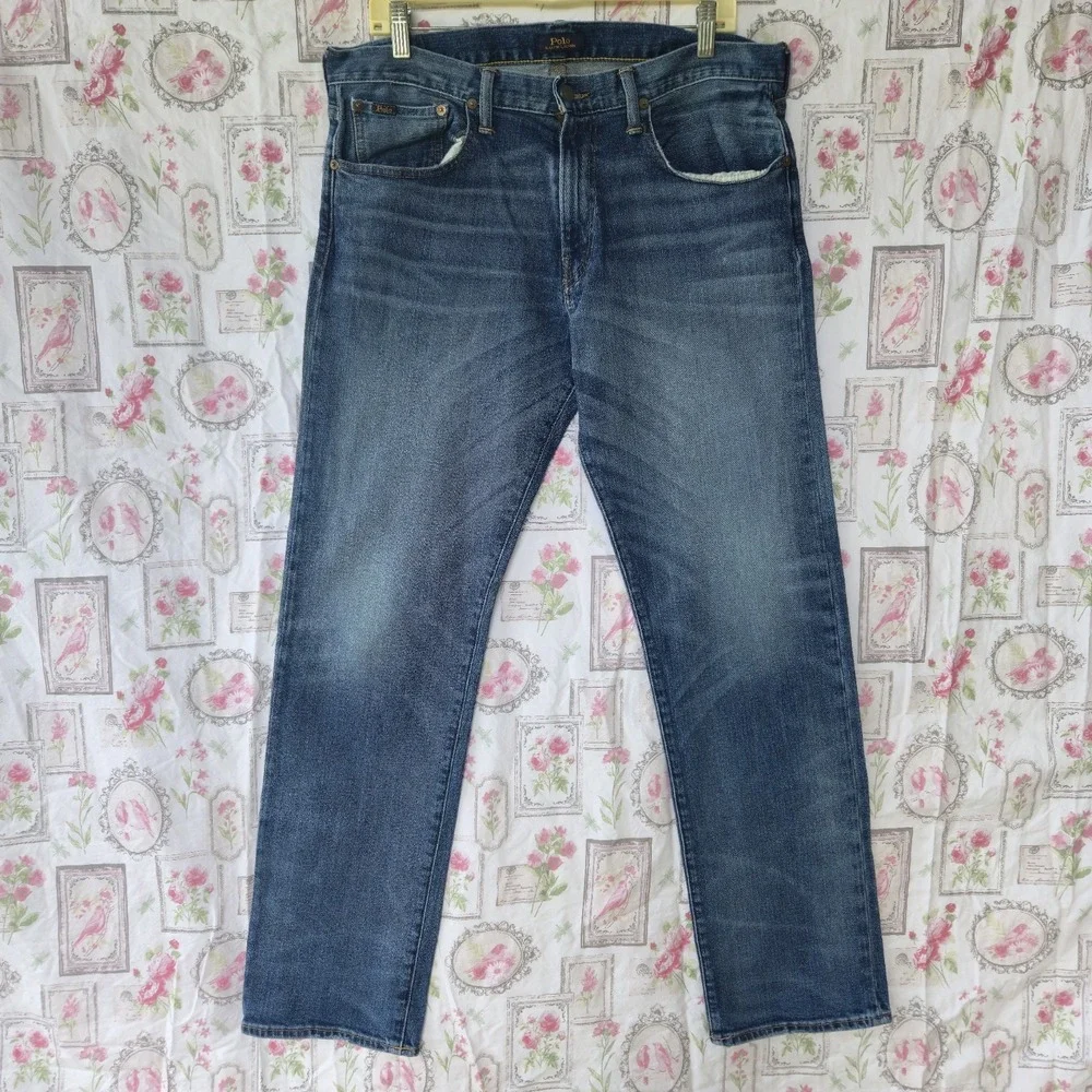 Polo Ralph Lauren Jeans Mens 34X34 Blue Denim Flat Front Straight Leg